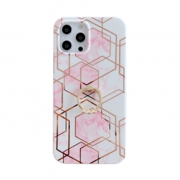For iPhone 11 12 Case Marble IMD Fashion Grip Stand Holder